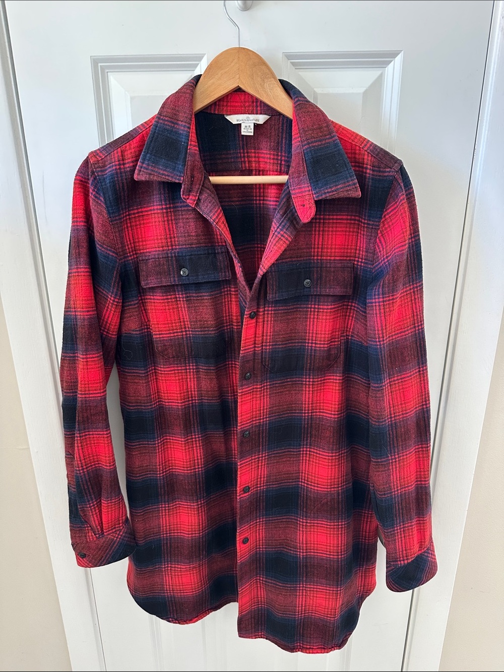 L.L. Bean Red and Black Plaid Flannel Tunic Shirt